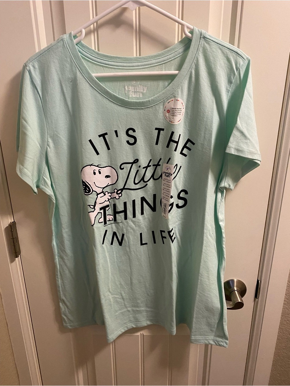 NWOT Family Fun XL Womens Top Peanuts Snoopy Light Green Shirt T-shirt
